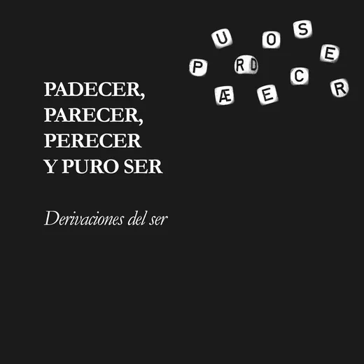 Funda cuadrada negra: el título a la izquierda y, arriba a la derecha, unos dados blancos con letras sueltas sobre el fondo oscuro.