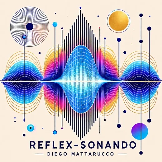 Portada crema con una onda de sonido simétrica reflejada sobre su propio eje: un pico azul en el centro, franjas rosas y naranjas a los lados y líneas verticales de puntos, como un gráfico de audio.